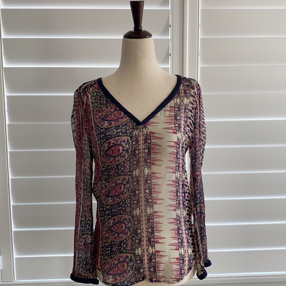 Lucky Brand boho blouse navy & wine, size XS